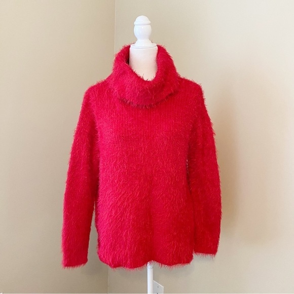 Catherine Malandrino Eyelash Knit Cowl Neck Red Sweater - Medium - Picture 1 of 11